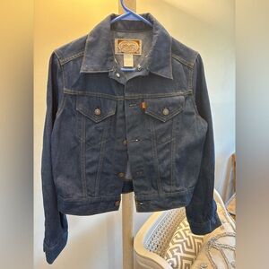 Vintage Levi's Blue Denim Jacket with Brown & Gold Logo Patch